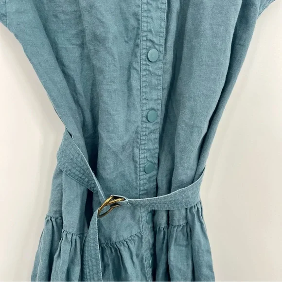 Karina Grimaldi Zelie Solid Mini Dress Element Blue Denim Button Drop Waist XS - Picture 5 of 13